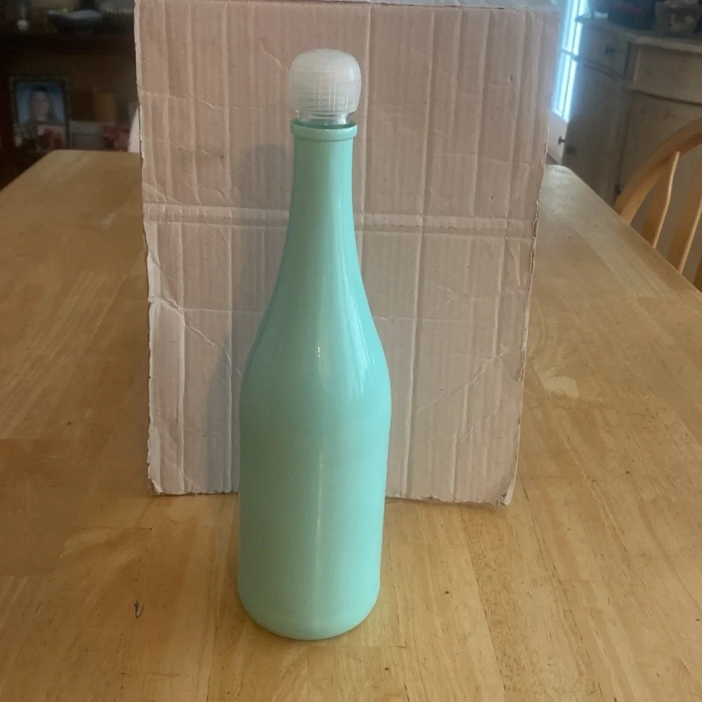 Bluish Green Decorative Empty Bottle. Use as decor or for liquids. About 12 in. - Picture 2 of 3